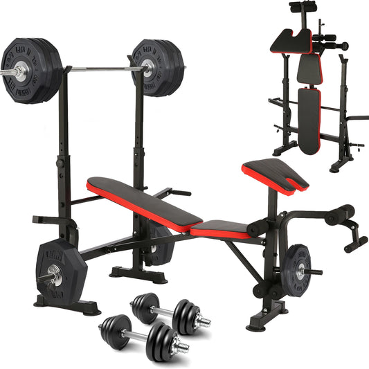 6 in 1 660lbs Weight Bench Set with Squat Rack Bench Press Set/with Barbell Rack Adjustable Incline Strength Training Workout