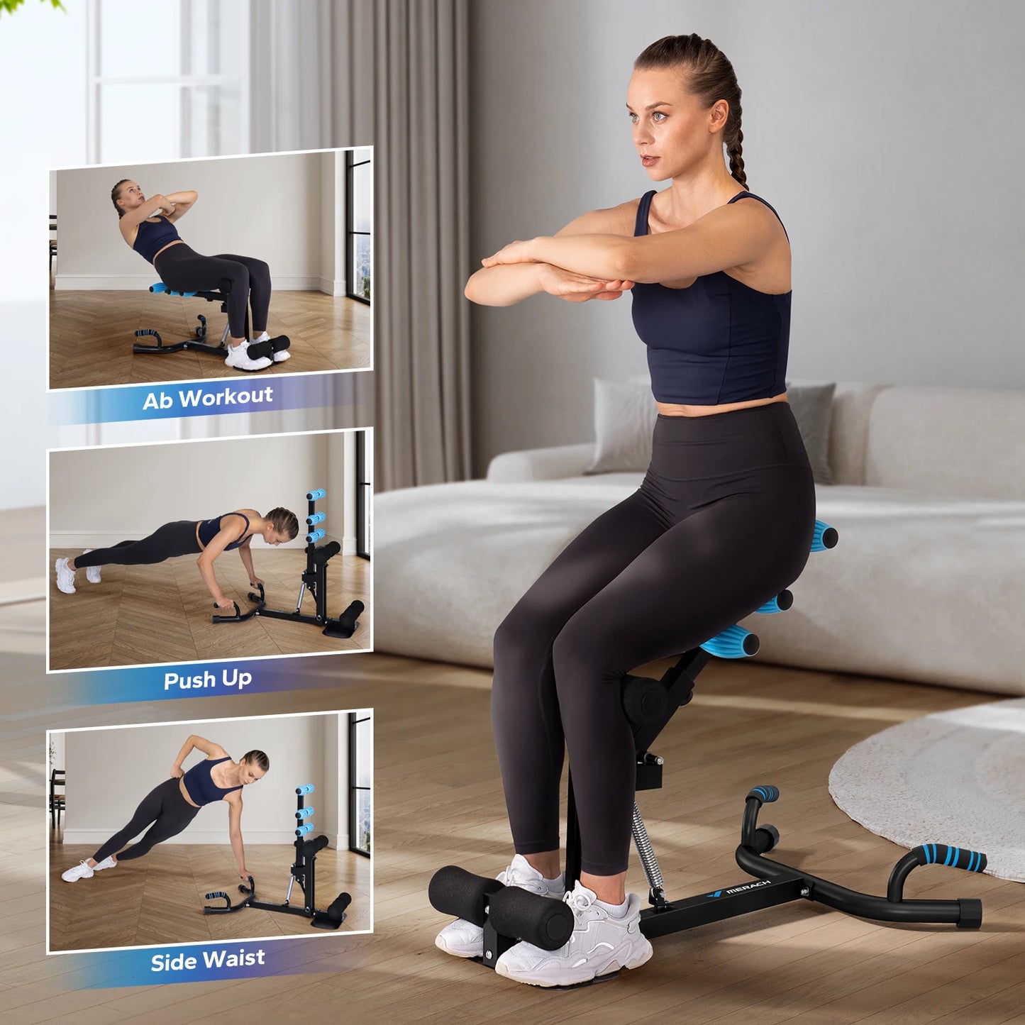 MERACH Multi-Functional Deep Squat Machine Adjustable Trainer/Core & Abs Leg Push Up Workout Exercise Machine 300Lbs Capacity