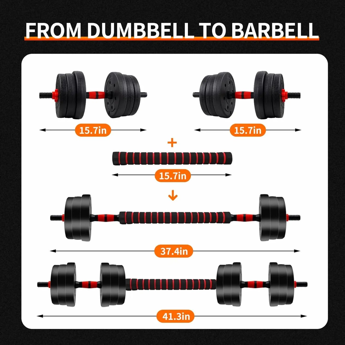 5-44lbs Adjustable Dumbbell to Barbell Set Anti-Slip Grip Versatile Home Gym/Fitness Strength Training Barbell Weight Plates