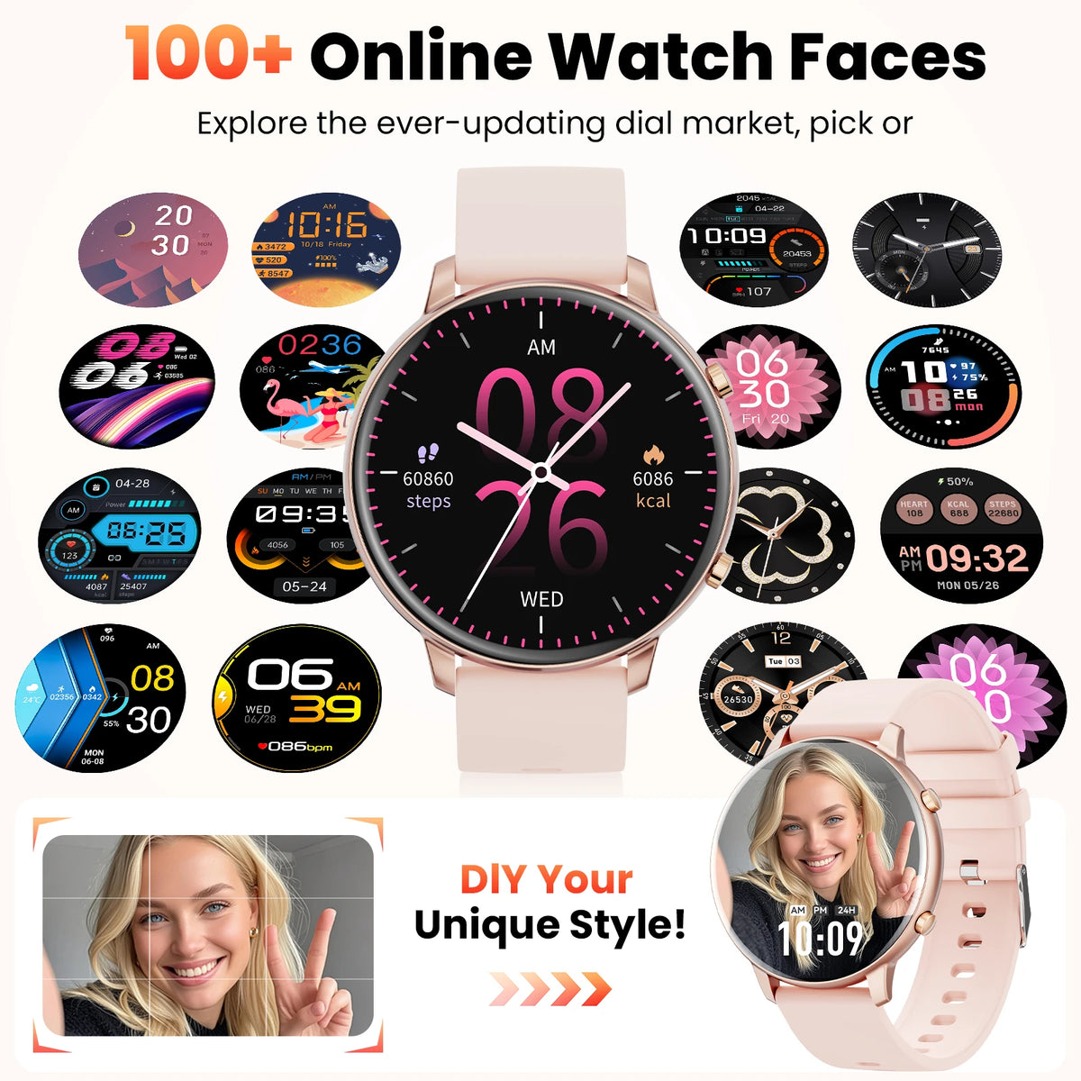 1.39" Round Smart Watch for Women Bluetooth Call Fitness Tracker/Custom Dial IP67 Waterproof 178 Sports Modes Heart Rate