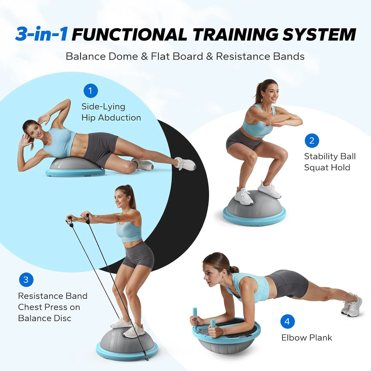 MERACH Balance Ball 18'' Half Ball Exercise Trainer for Core Workout Anti-Slip/450 LBS Capacity Includes Foot Pump and Resistance Bands