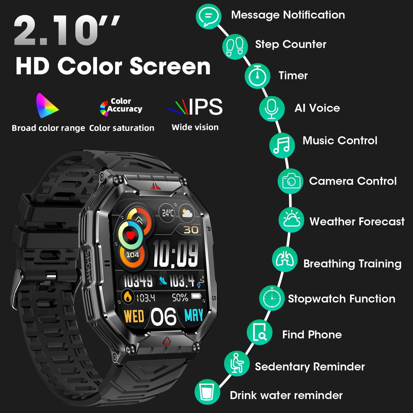 2026 Fashion 2.1 Inch AMOLED Smart Watch Men Bluetooth Call/107 Sports Mode GPS Trajectory Heart Rate Blood Pressure Oxygen Monitor