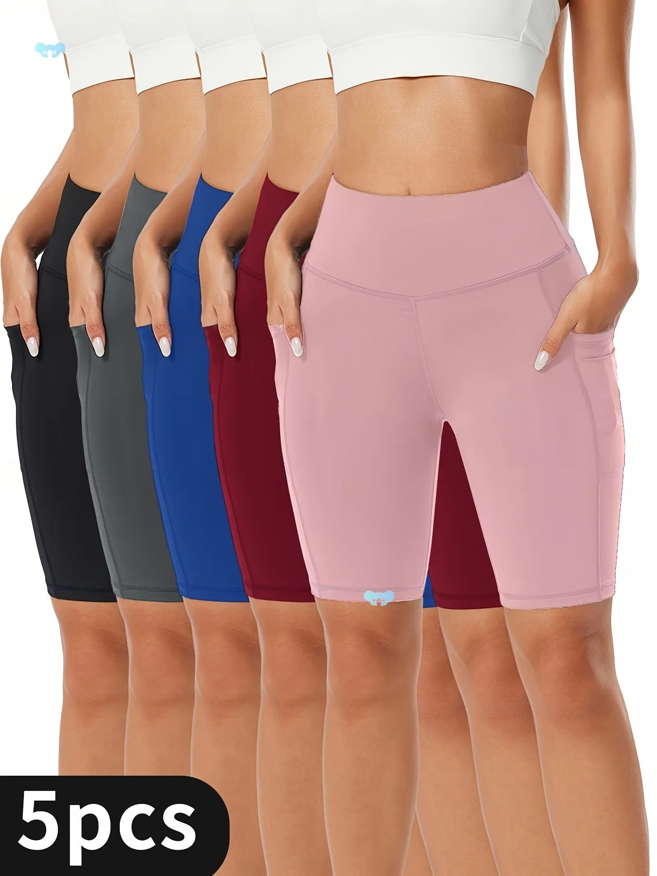 4pcs Set Summer New Style Women's High Waist Butt-Lifting/5-Inch Yoga Shorts with Pockets Yoga Apparel, Pilates Training Wear
