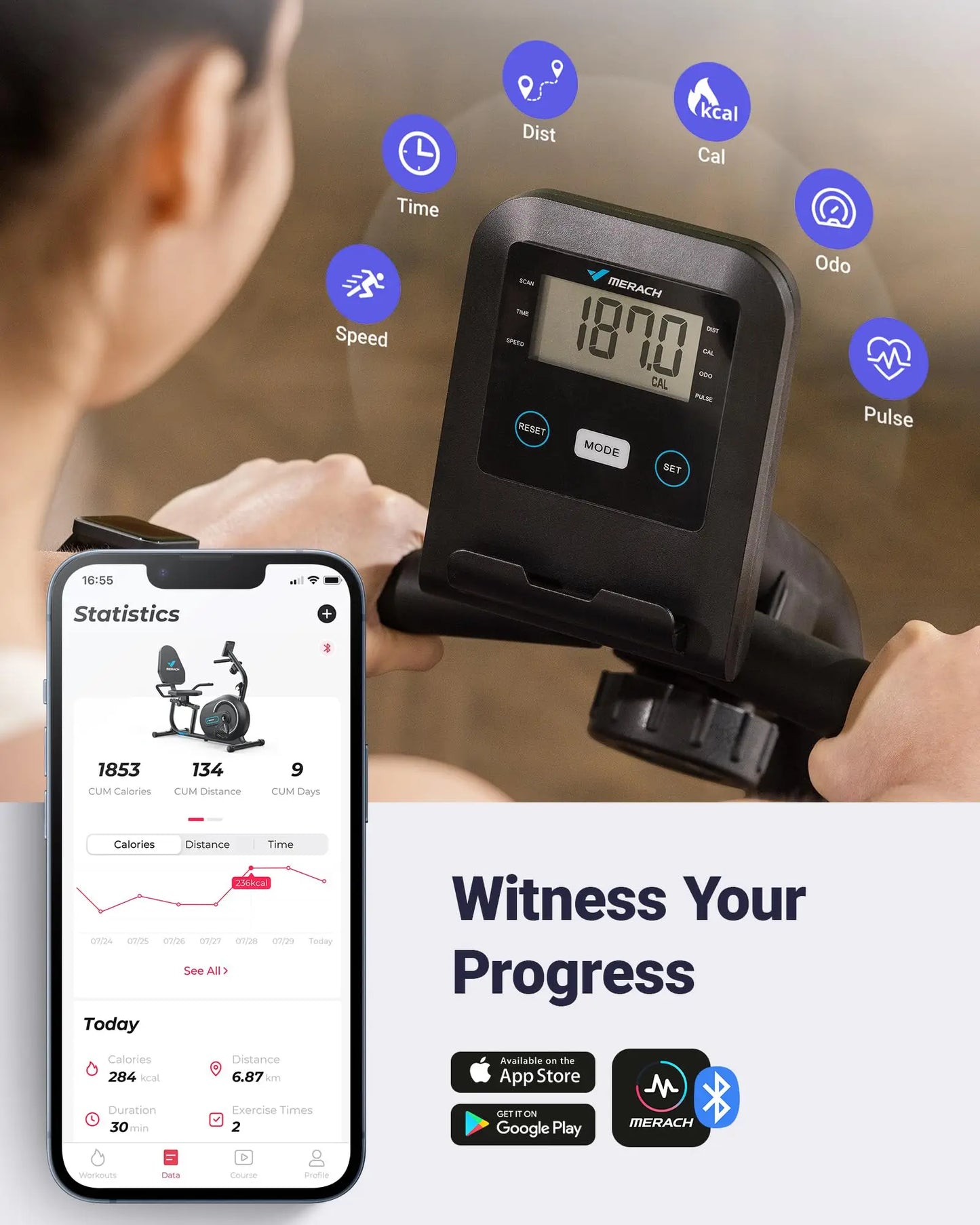 MERACH Recumbent Exercise Bike for Home Smart Bluetooth/Exclusive App Connectivity LCD Heart Rate Handle Magnetic Recumbent Bike