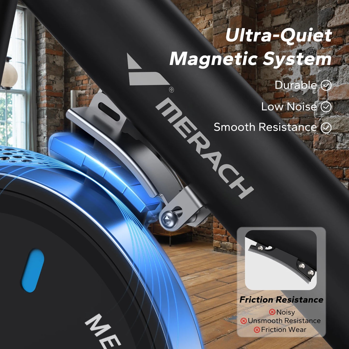 MERACH Exercise Bike Brake Pad/Magnetic Stationary Bike with Exclusive App/Low Noise Indoor Cycling Bike with Fitness Courses