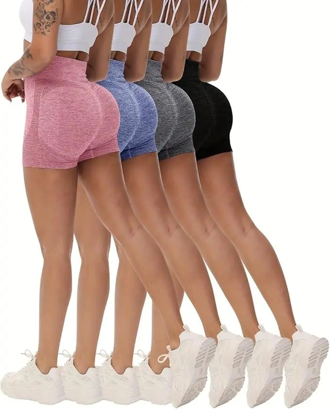 4 Piece Women's Yoga Shorts, Solid Color High Waisted Slimming/Hip Lifting Perfect for Sports Fitness Running Fitness Shaping