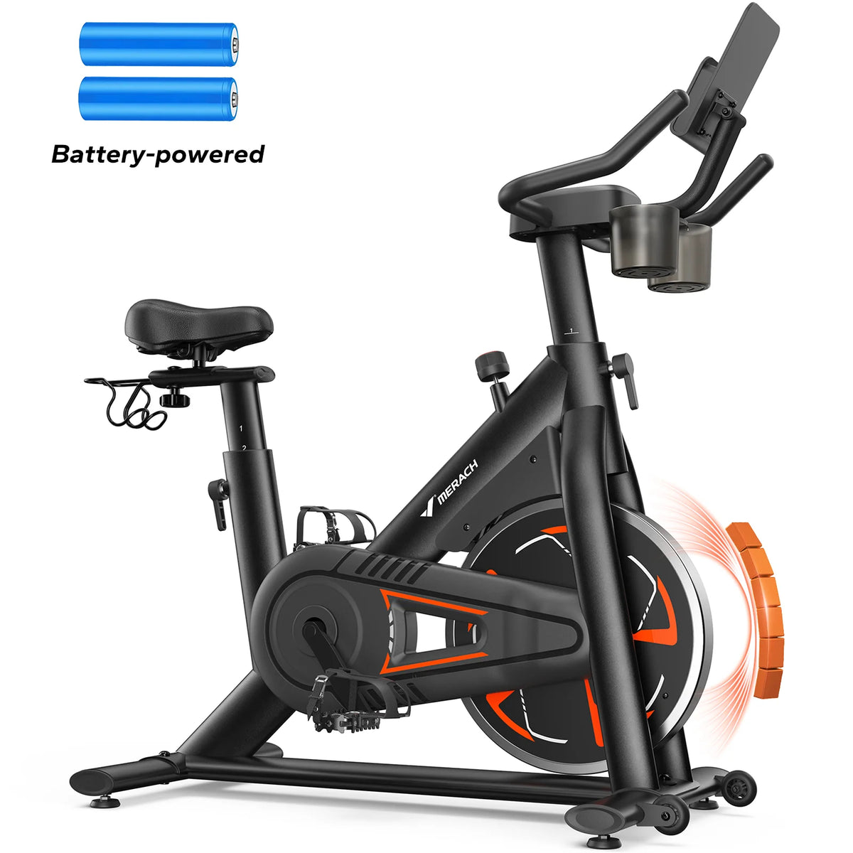 Merach Magnetic Exercise Bike No Plug Needed Low Noise Stationary/with Comfortable Seat Cushion Spinning Bike 330 lb Weight Capacity