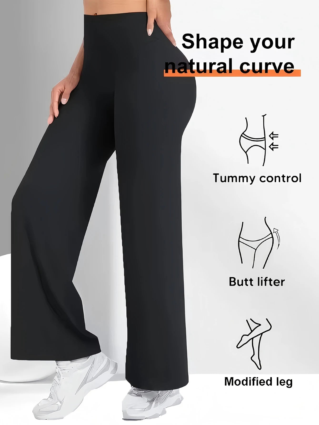 Women's high-waisted drawstring straight-leg pants black hip-lifting/and waist-cinching, versatile loose wide-leg pants.