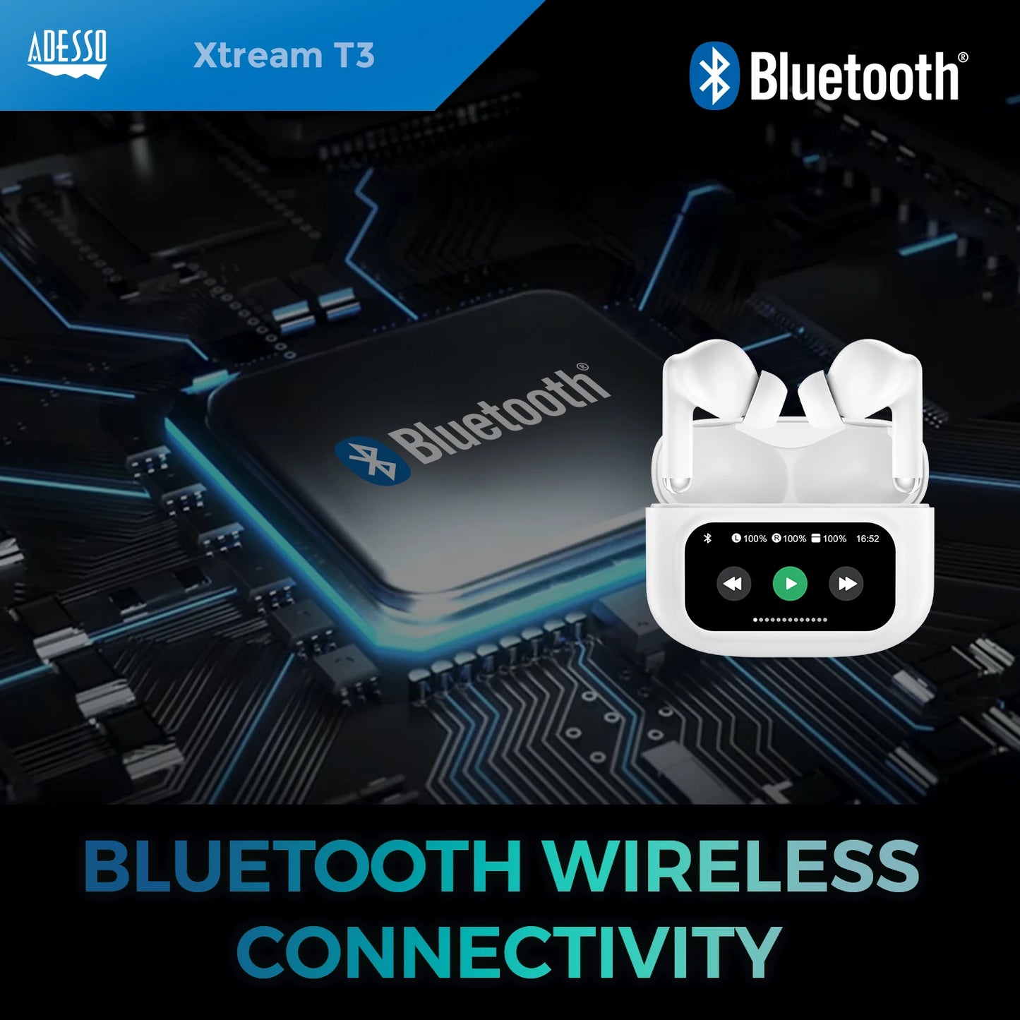 Wireless ANC Earbuds with Touch Screen Charging Case Bluetooth/5.3 Earphones Active Noise Cancelling Headphones with Built-in Mic