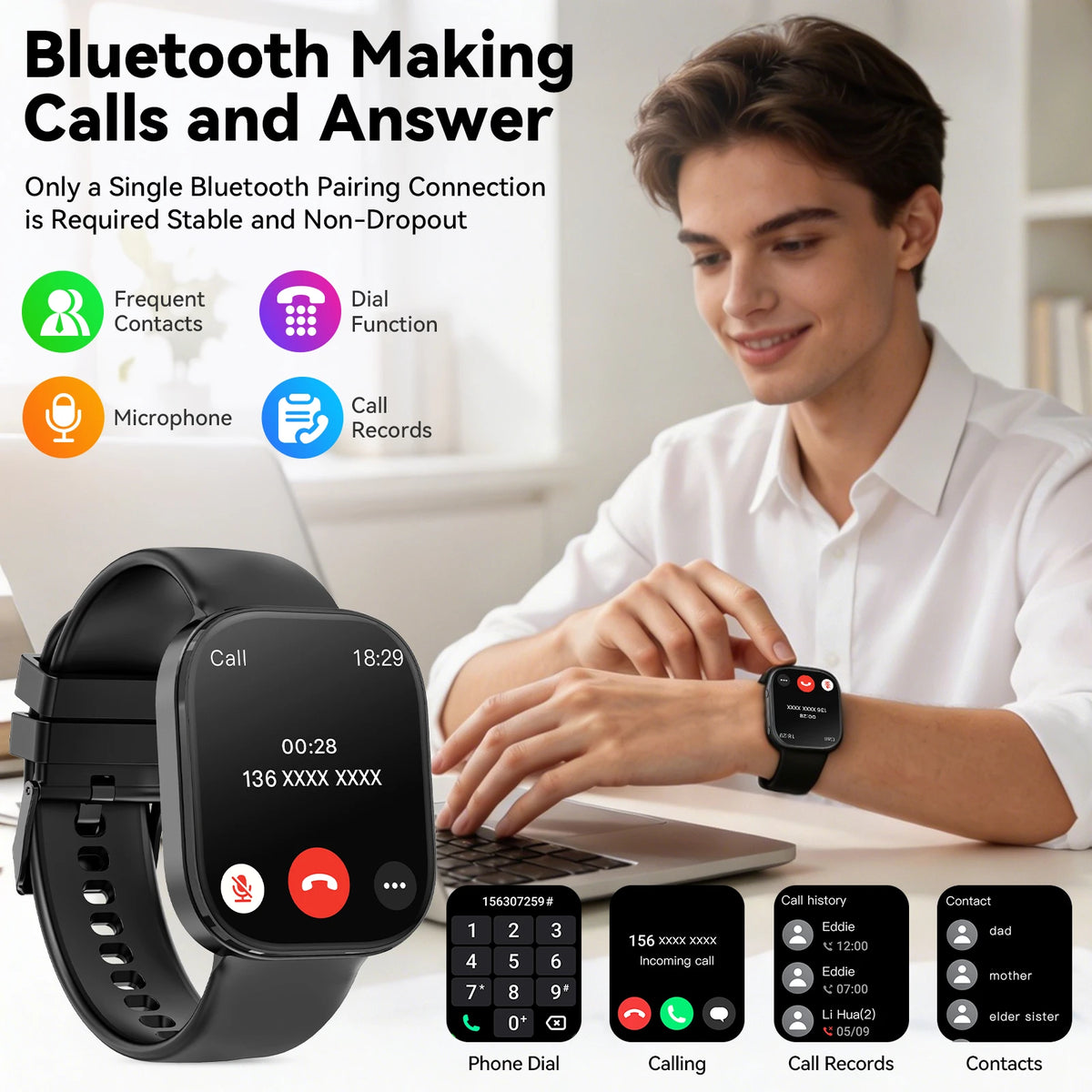 Y2 Smart Watch Bluetooth Call 1.88" TFT Screen IP67 Waterproof/Fitness Watch Heart Rate Blood Oxygen Monitor