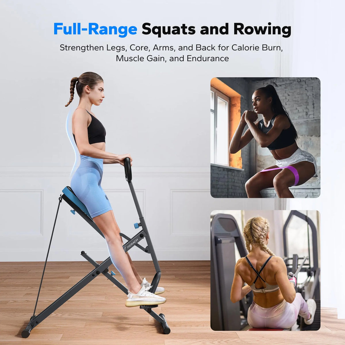 MERACH Squat Machine Squat Rowing Machine with Adjustable Resistance/350 LBS Max Weight Capacity Easy Setup & Foldable Machine