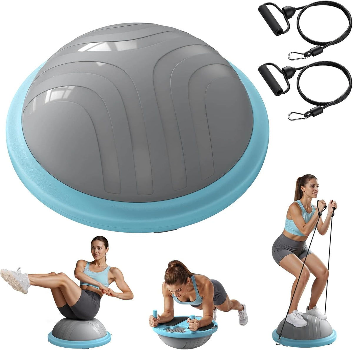 MERACH Balance Ball 18'' Half Ball Exercise Trainer for Core Workout Anti-Slip/450 LBS Capacity Includes Foot Pump and Resistance Bands