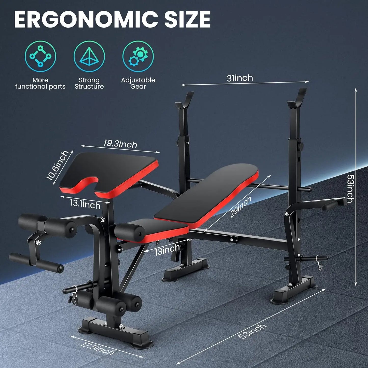 6 in 1 660lbs Weight Bench Set with Squat Rack Bench Press Set/with Barbell Rack Adjustable Incline Strength Training Workout