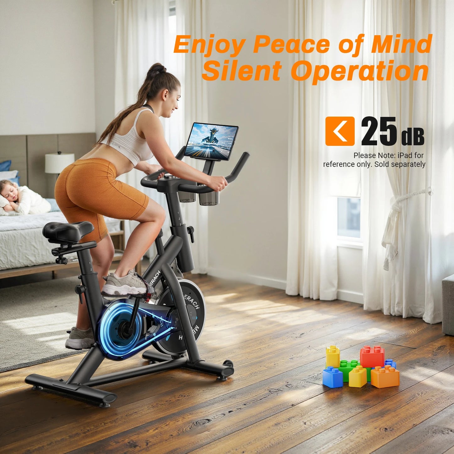 MERACH Exercise Bike Brake Pad Stationary Bike Low Noise Indoor Cycling Bike/270lbs Weight Capacity Tablet Mount Fitness Courses