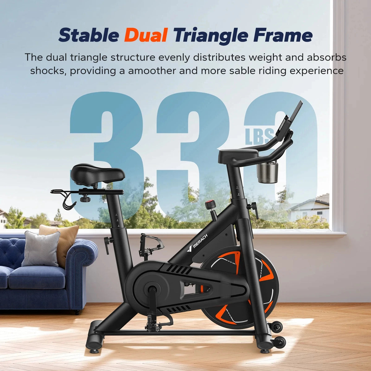 Merach Magnetic Exercise Bike No Plug Needed Low Noise Stationary/with Comfortable Seat Cushion Spinning Bike 330 lb Weight Capacity