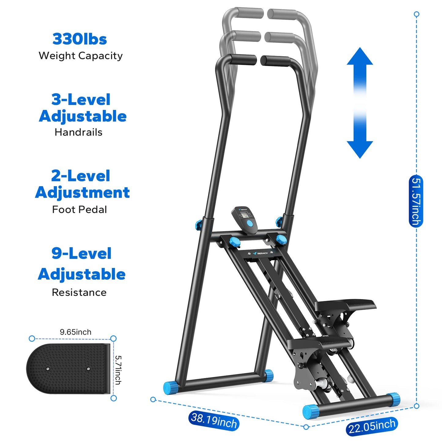 MERACH Stair Stepper For Home Gym Full-Body Workout Fat Burning Weight Loss/Foldable Quiet Low Noise Adjustable Resistance Vertical Climber