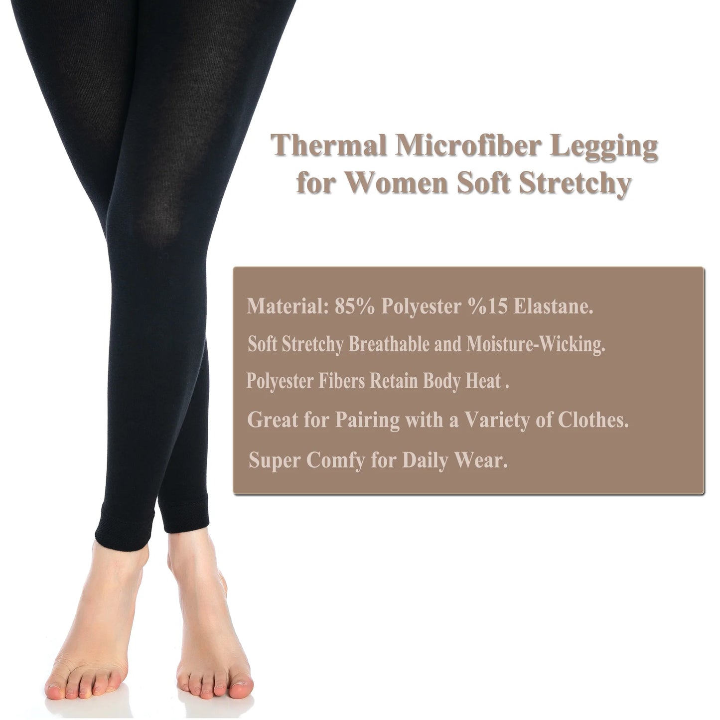 Black Thermal Leggings for Women/Microfiber Soft Stretchy Full Leggings Yoga Pants