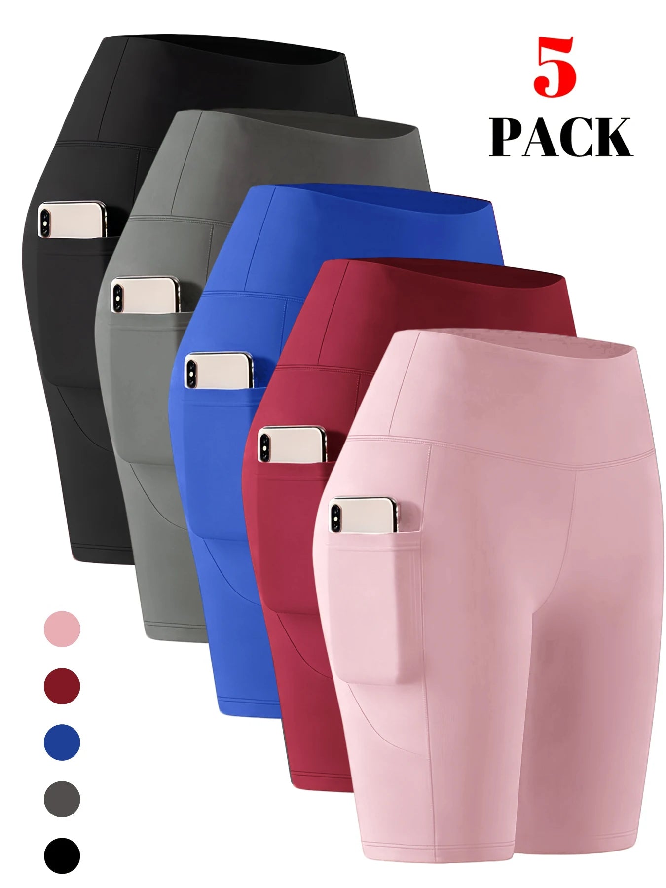 4pcs Set Summer New Style Women's High Waist Butt-Lifting/5-Inch Yoga Shorts with Pockets Yoga Apparel, Pilates Training Wear
