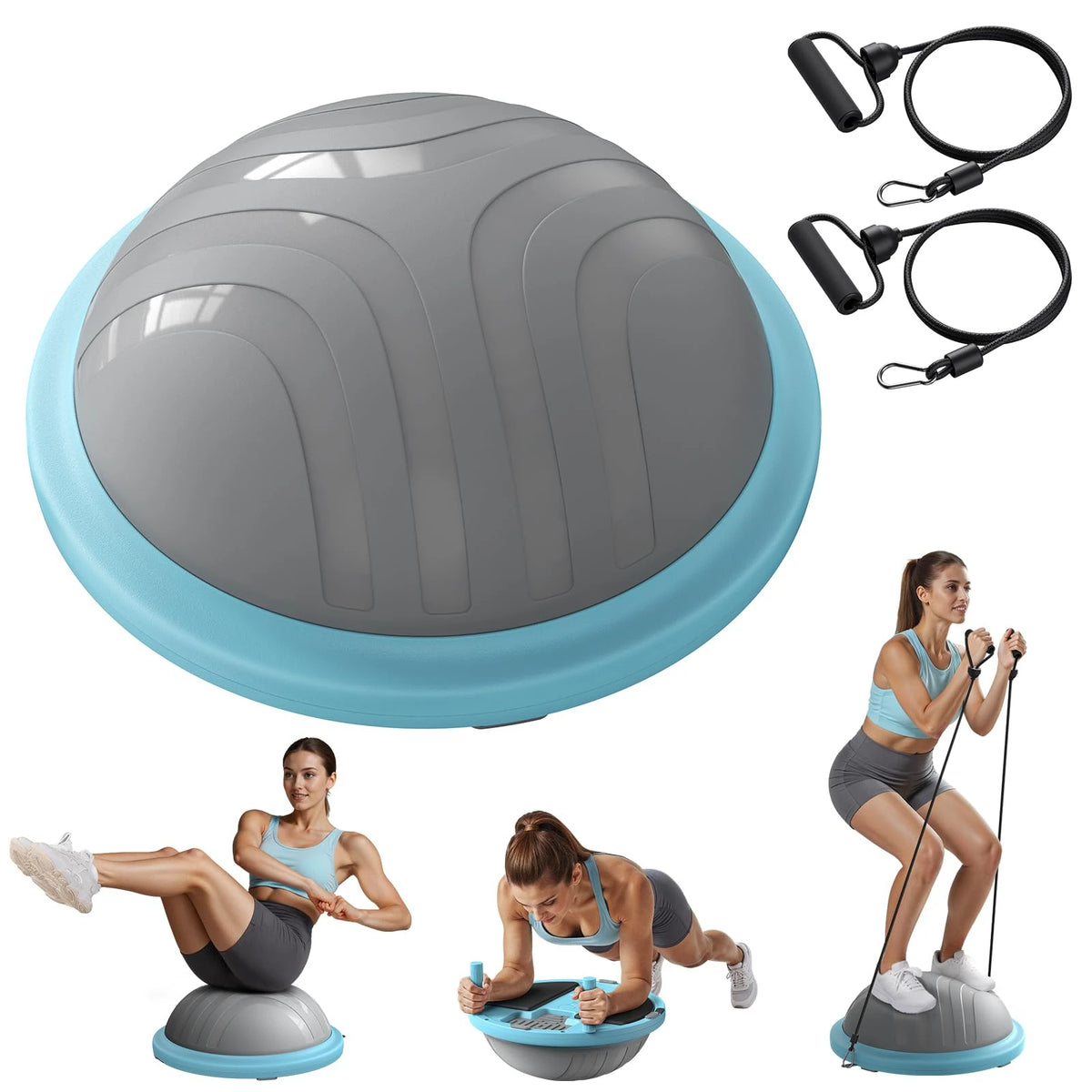 MERACH Balance Ball 18'' Half Ball Exercise Trainer for Core Workout Anti-Slip/450 LBS Capacity Includes Foot Pump and Resistance Bands