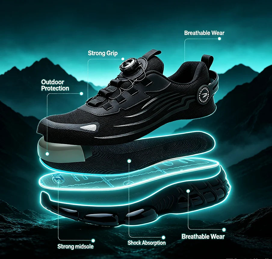 Men's Steel Toe Safety Shoes with Rotating Button Wear-Resistant/Puncture Proof Work Sneakers for Protection