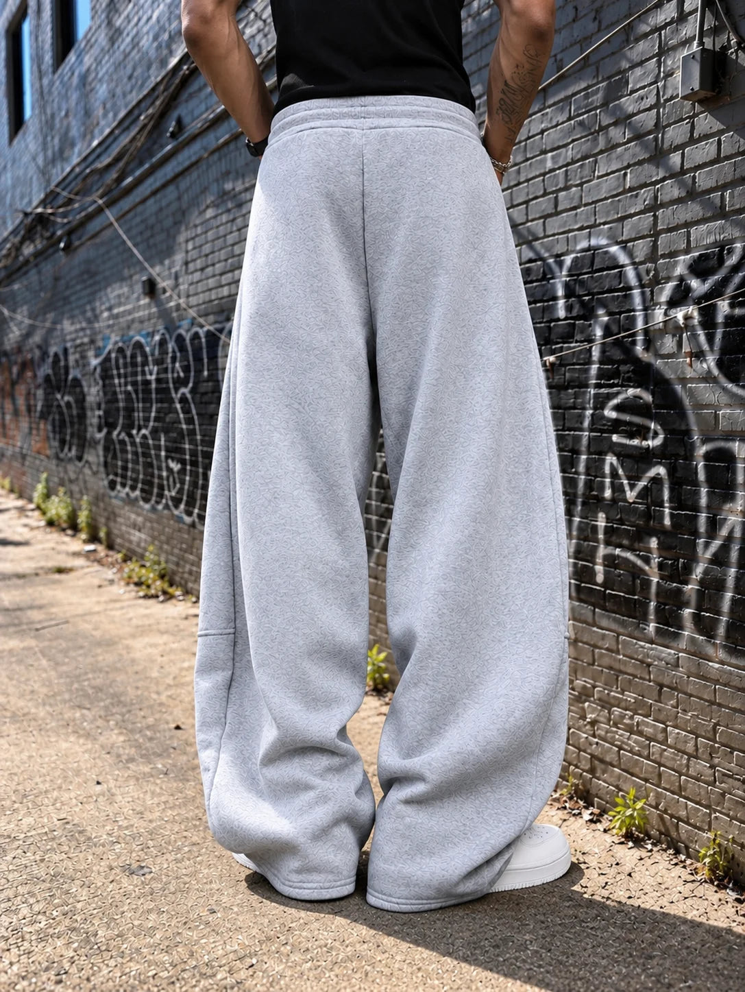 1Pcs Men's Loose Wide Leg Pants Drawstring Waistband Design/Solid Color Loose Sports Pants High-End Casual Sports Pants