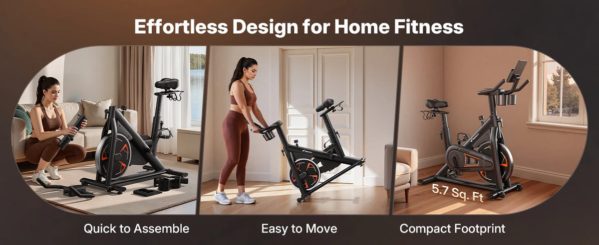 Merach Magnetic Exercise Bike No Plug Needed Low Noise Stationary/with Comfortable Seat Cushion Spinning Bike 330 lb Weight Capacity