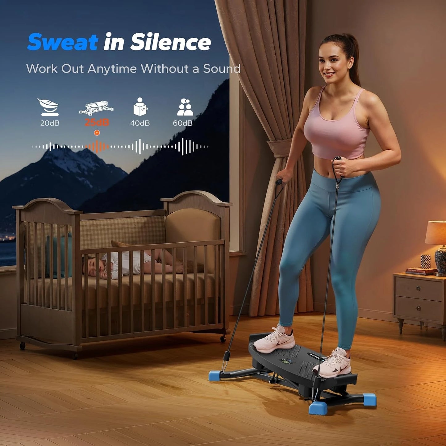 MERACH Mini Stepper Rocking Exercise Machine Balance Board/With Resistance Bands Quiet Fitness Pedal Trainer Lcd Monitor