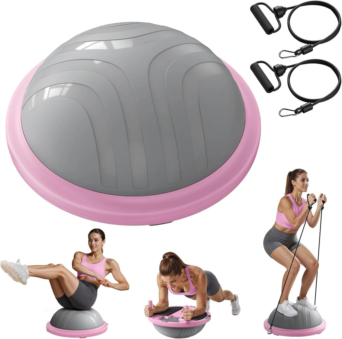 MERACH Balance Ball 18'' Half Ball Exercise Trainer for Core Workout Anti-Slip/450 LBS Capacity Includes Foot Pump and Resistance Bands