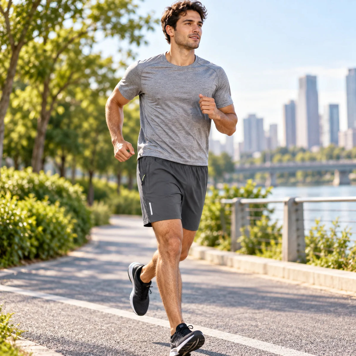 Men's Quick Dry Athletic Shorts 2-Pack Lightweight Gym Running Shorts/with Zipper Pockets & Reflective Strips Breathable Workout Sweat