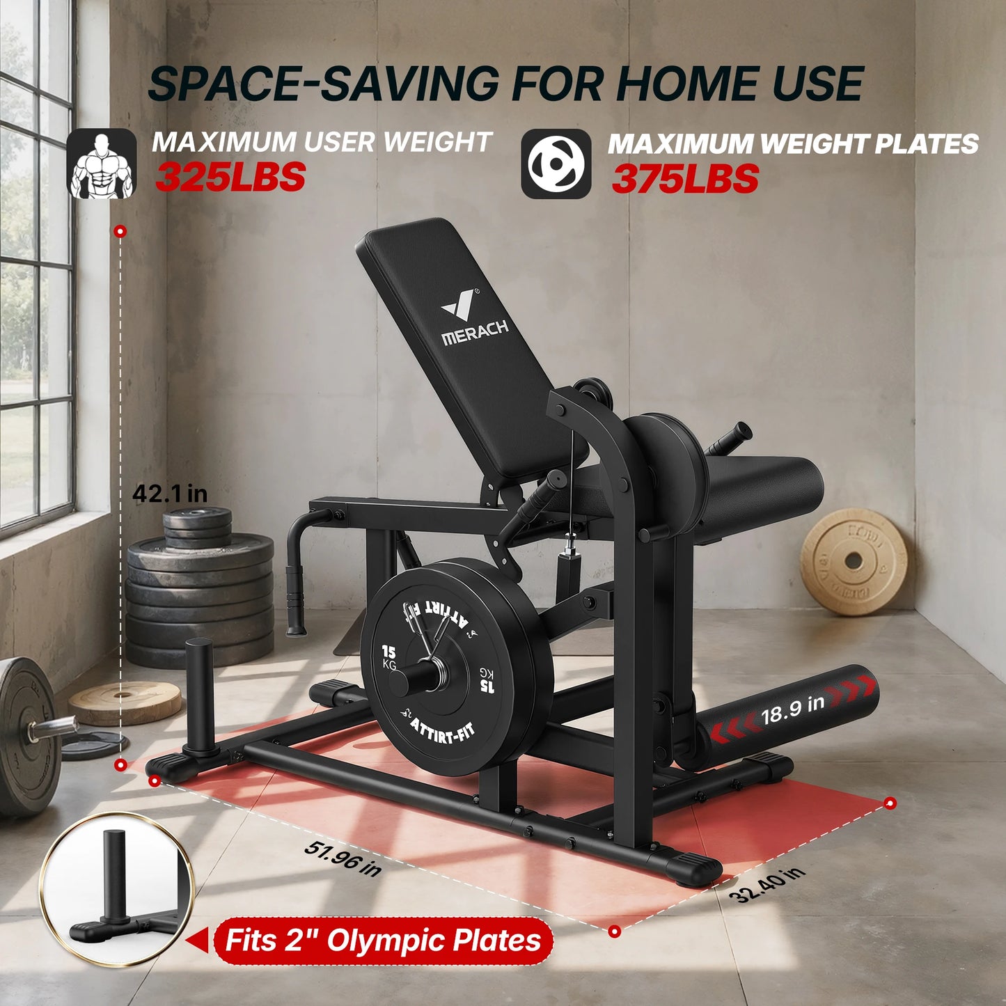 MERACH 2-in-1 Leg Extension and Curl Machine for Home Gym/Commercial Grade Steel Leg Workout Equipment 375 lbs Limit