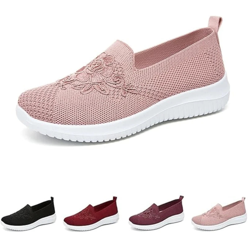 Women's Slip-On Knit Mesh Loafers Lightweight and Comfortable/Breathable Mesh Walking Shoe Casual Embroidered Flat Loafers