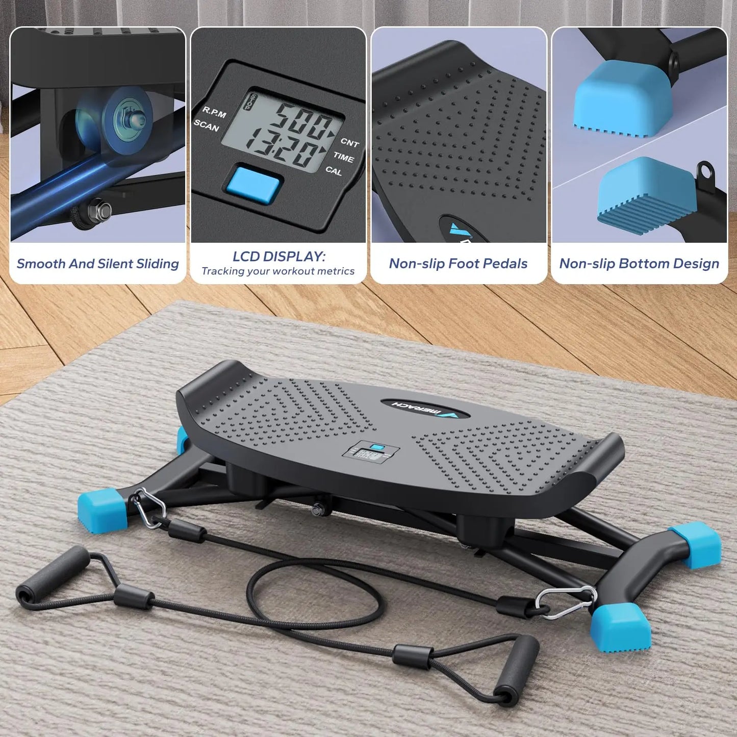 MERACH Mini Stepper Rocking Exercise Machine Balance Board/With Resistance Bands Quiet Fitness Pedal Trainer Lcd Monitor