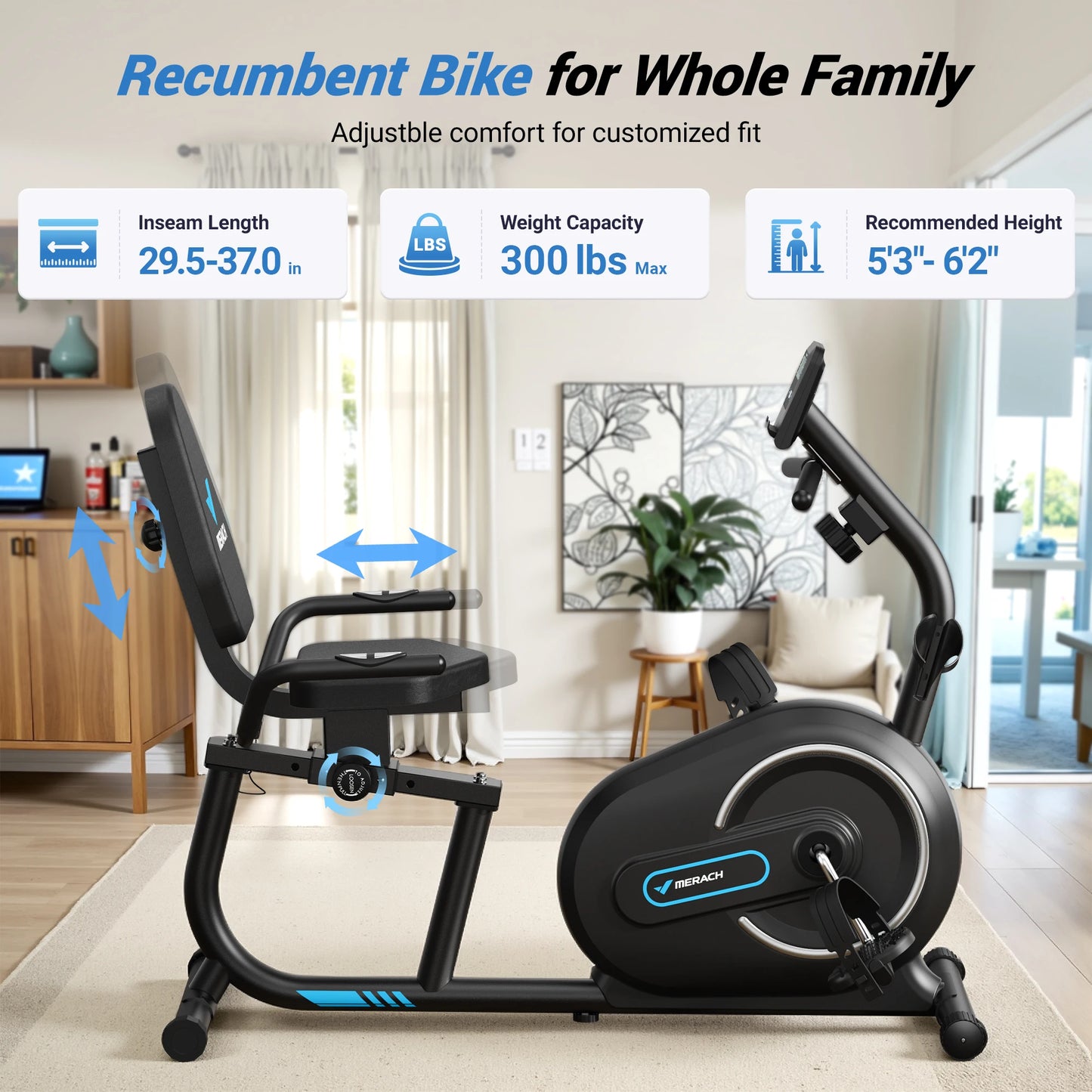MERACH Recumbent Exercise Bike for Home Smart Bluetooth/Exclusive App Connectivity LCD Heart Rate Handle Magnetic Recumbent Bike