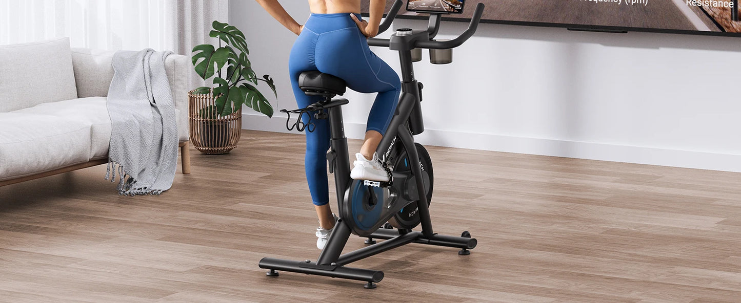 MERACH Exercise Bike Brake Pad/Magnetic Stationary Bike with Exclusive App/Low Noise Indoor Cycling Bike with Fitness Courses