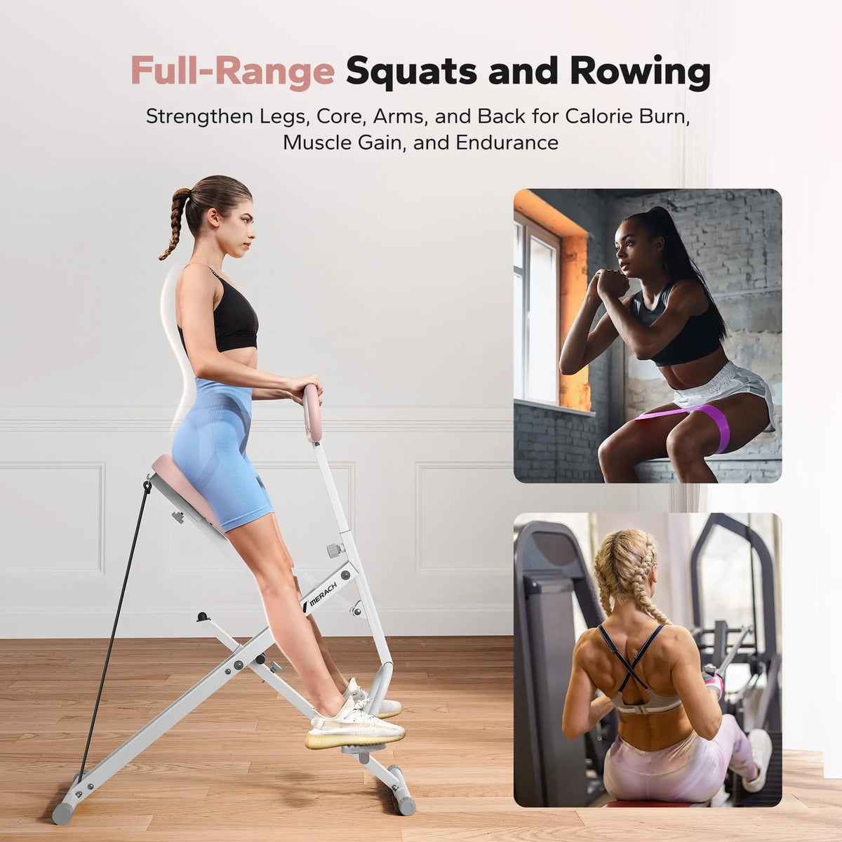 MERACH Squat Machine Squat Rowing Machine with Adjustable Resistance/350 LBS Max Weight Capacity Easy Setup & Foldable Machine