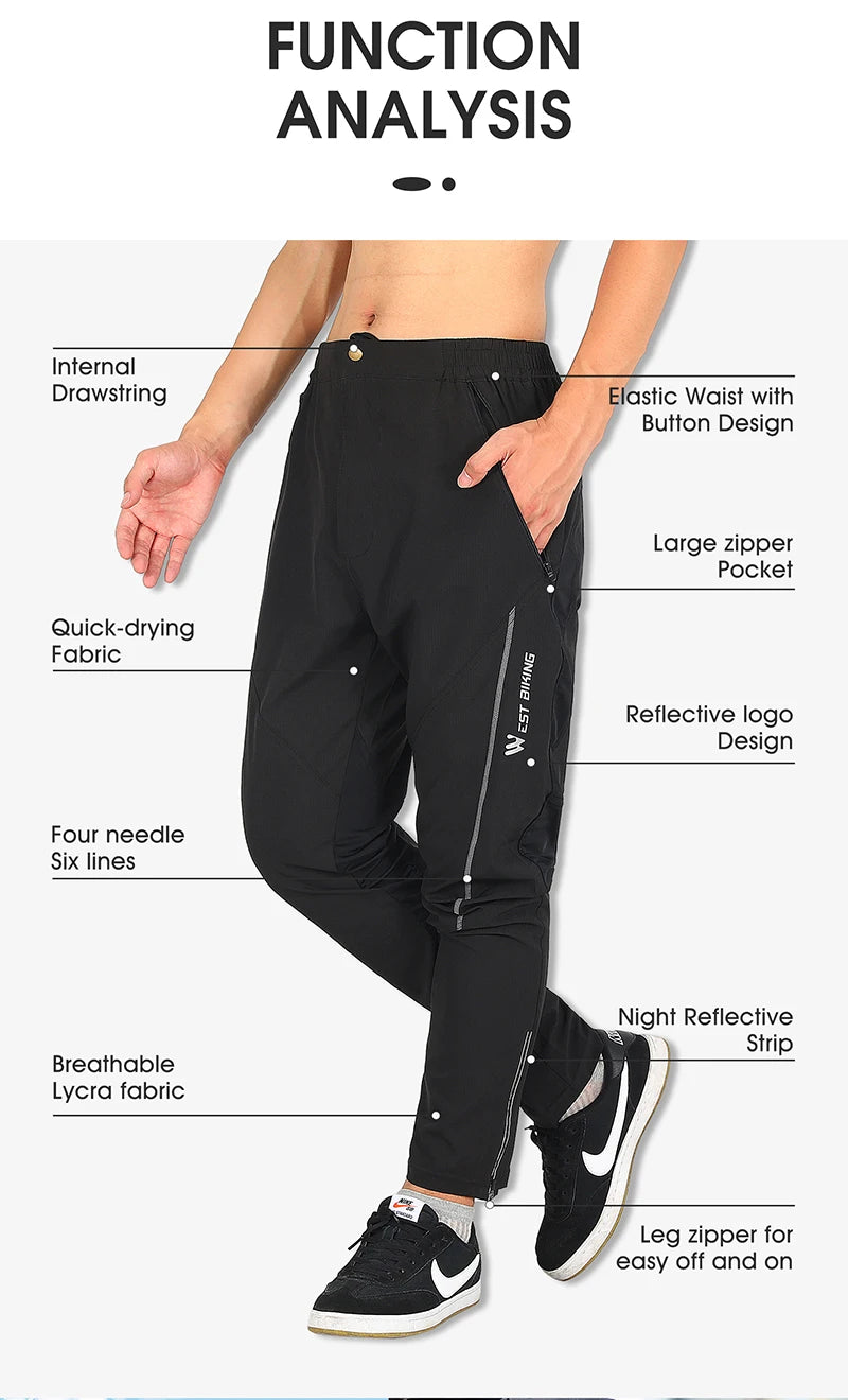 WEST BIKING Spring Summer MTB Sports Pants For Men Quick Dry/Reflective Striped Jogger Running Pants Outdoor Golf Fishing Hiking