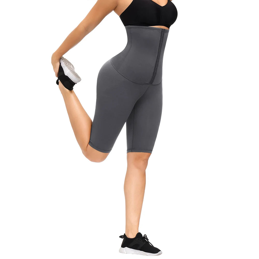 2 in 1 Waist Trainer Leggings Shorts Tummy Control Fat Burning/Adjustable Hook Body Shaper Yoga Running Tights