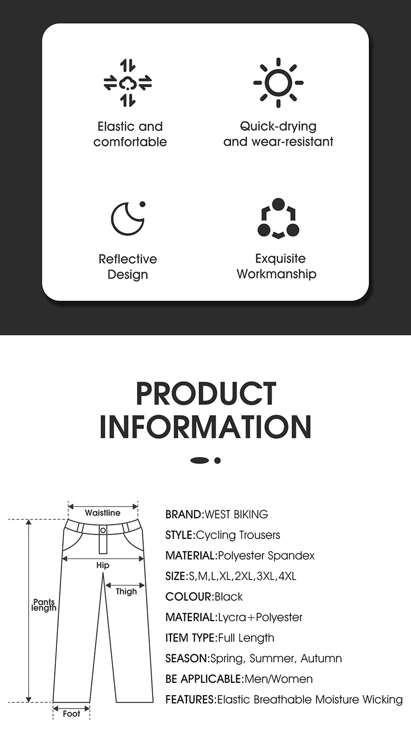 WEST BIKING Spring Summer MTB Sports Pants For Men Quick Dry/Reflective Striped Jogger Running Pants Outdoor Golf Fishing Hiking