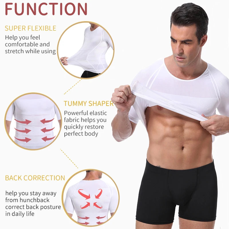 Classix Men Body Toning T-Shirt Body Shaper Corrective Posture/Shirt Slimming Belly Abdomen Fat Burning Compression