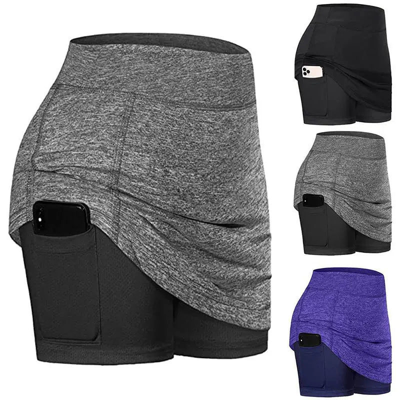 Women's Tennis Skirts Inner Shorts Elastic Sports Skirts/with Phone Pockets Sexy Fitness High Waist Yoga Shorts