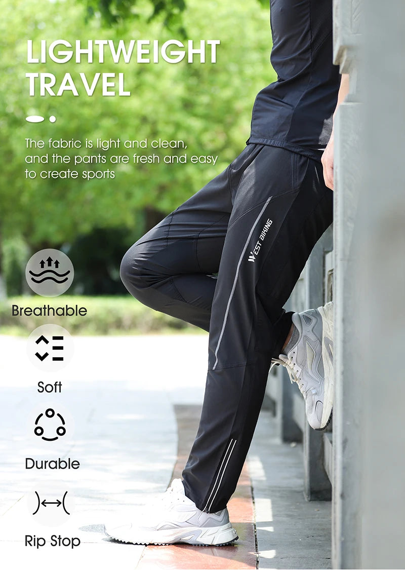 WEST BIKING Spring Summer MTB Sports Pants For Men Quick Dry/Reflective Striped Jogger Running Pants Outdoor Golf Fishing Hiking