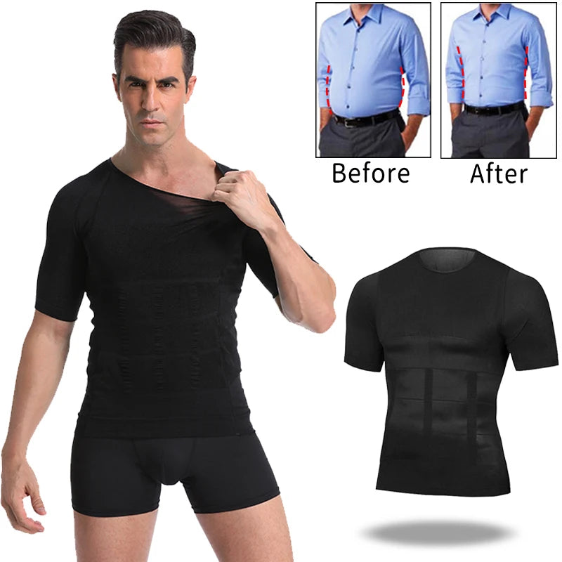 Classix Men Body Toning T-Shirt Body Shaper Corrective Posture/Shirt Slimming Belly Abdomen Fat Burning Compression