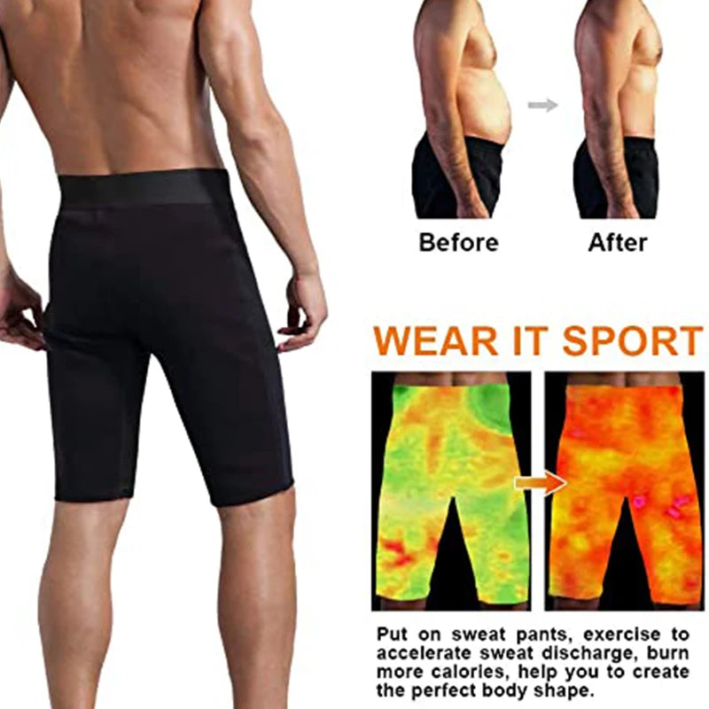 Men Sweat Sauna Pants Thermo Slimming/Thigh Shaper Tummy Control Shorts High Waist