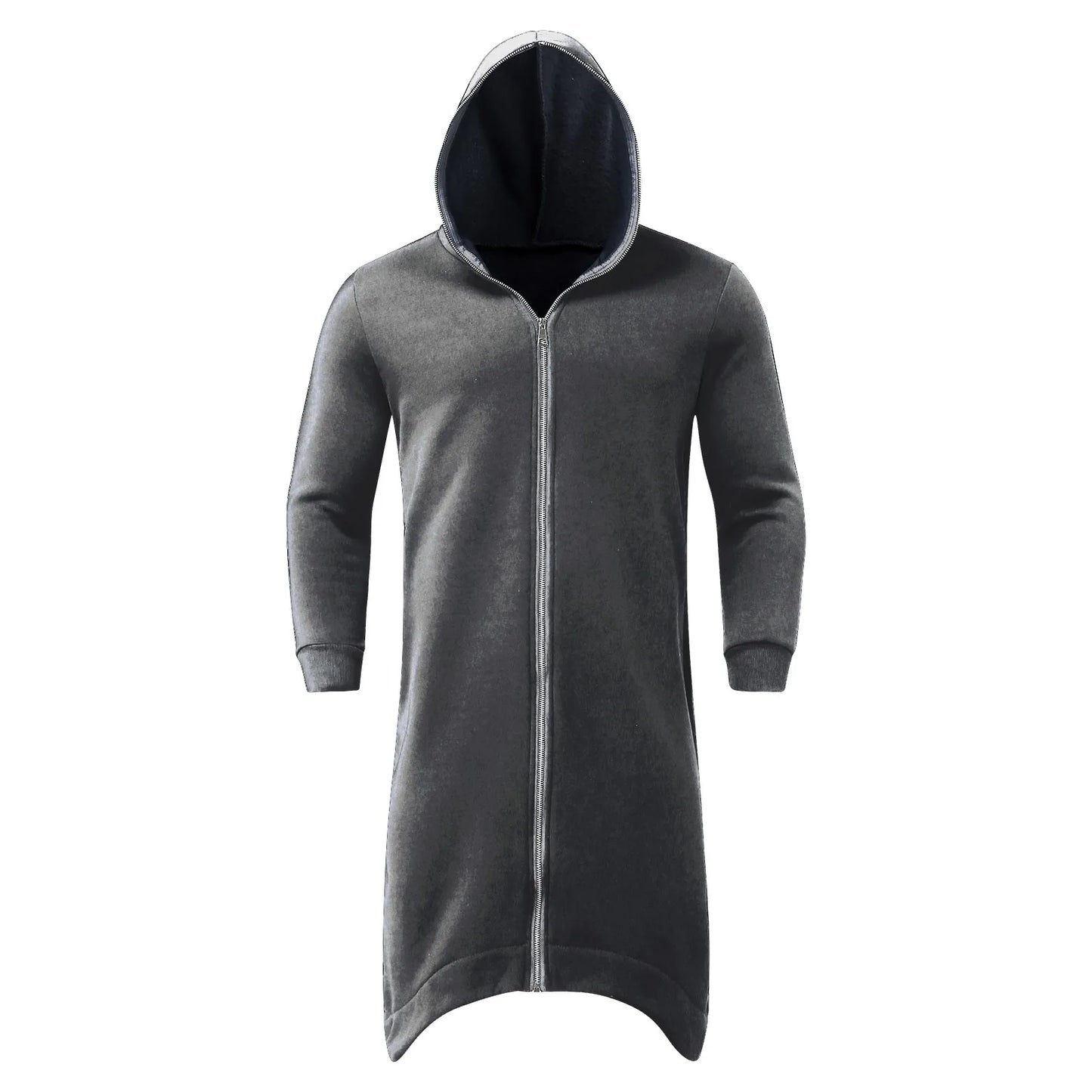 Men's Zipper Long Hooded Solid Color Personality/Full Body Winter Warm Male Hip Hop Jacket Plus Size 5xl