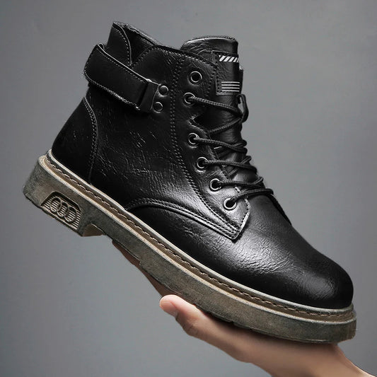 Damyuan High-top Leather Boots Men/Comfortable Sneakers Men Non-Slip Outdoor Casual