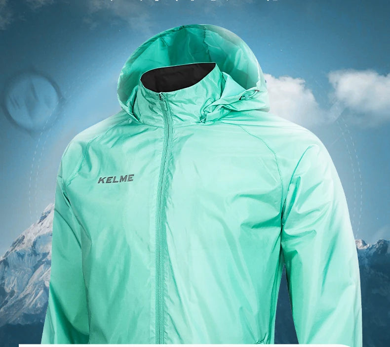 KELME Men's Windbreaker Running Jacket Hooded Windproof Coat/Training Waterproof Jacket Quick Dry