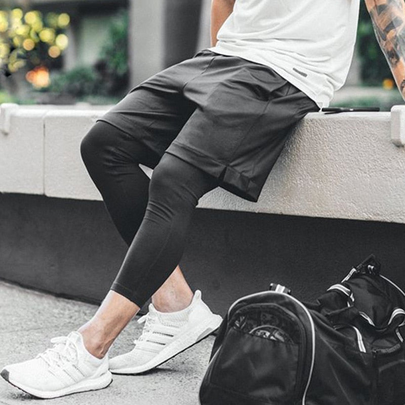 Men’s 2 In 1 Running Pants Jogging Quick Drying Training Sport Pants Double Layer