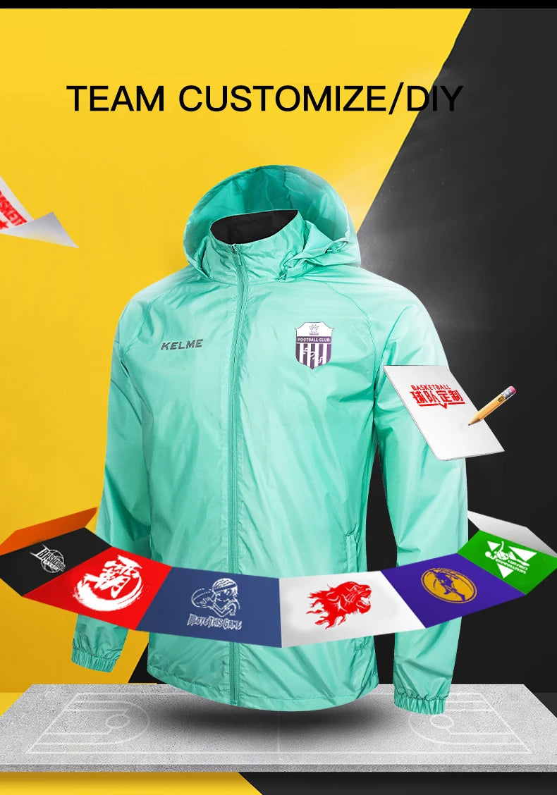 KELME Men's Windbreaker Running Jacket Hooded Windproof Coat/Training Waterproof Jacket Quick Dry