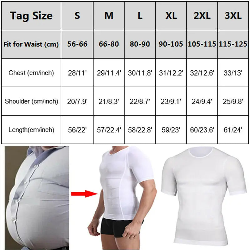 Classix Men Body Toning T-Shirt Body Shaper Corrective Posture/Shirt Slimming Belly Abdomen Fat Burning Compression