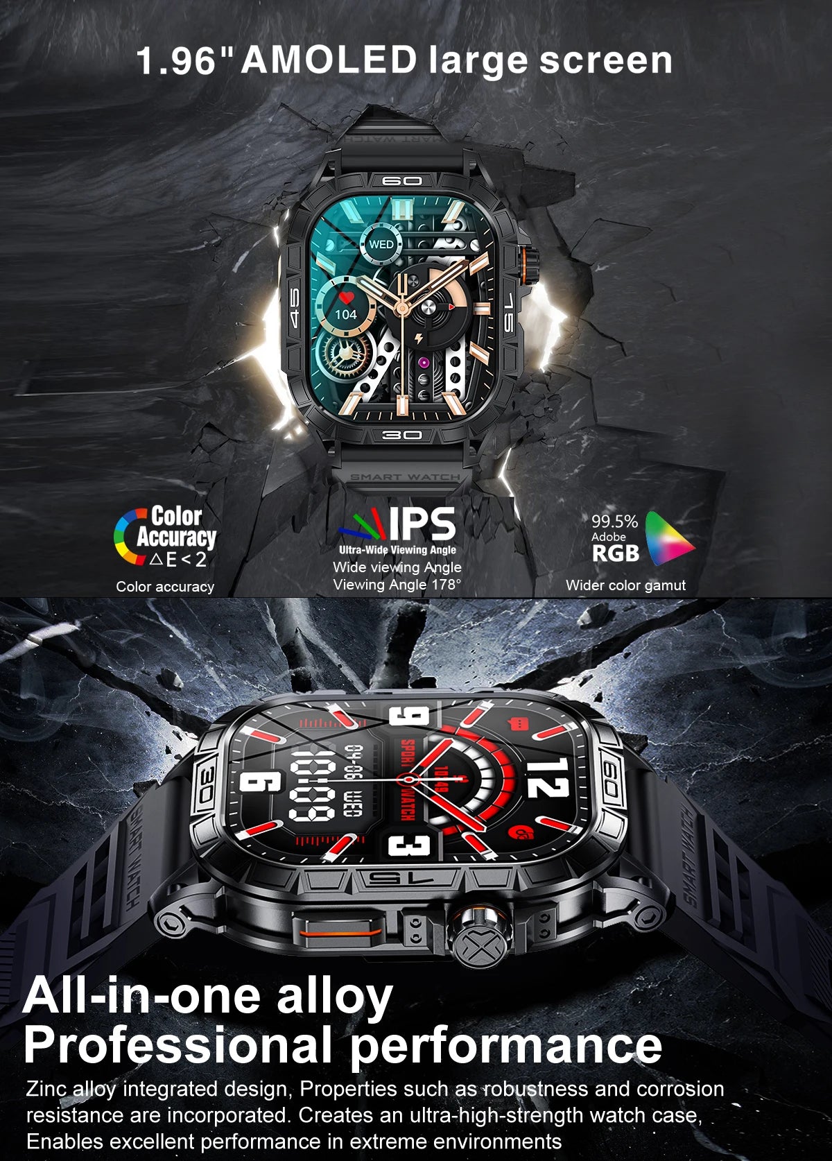 EIGIIS New Smart Watch ED Display 100+ Sport Mode With Compass/IP68 Waterproof Bluetooth Call Heart Rate Blood Pressure Men K63